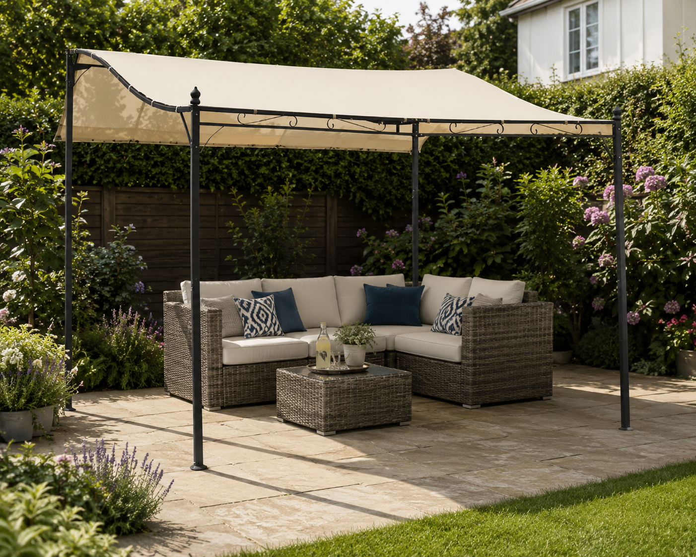 3x3 m Wall Mounted Garden Porch with UV Protection, Cream White