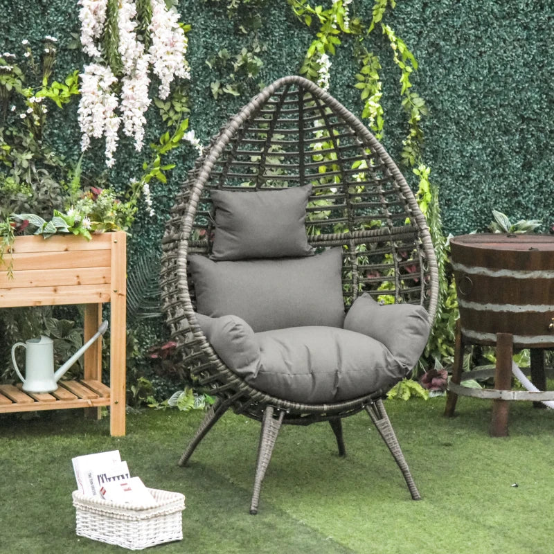 Teardop PE Wicker Rattan Chair w/ Thick Cushions 4 Legs Outdoor Seat Egg Garden