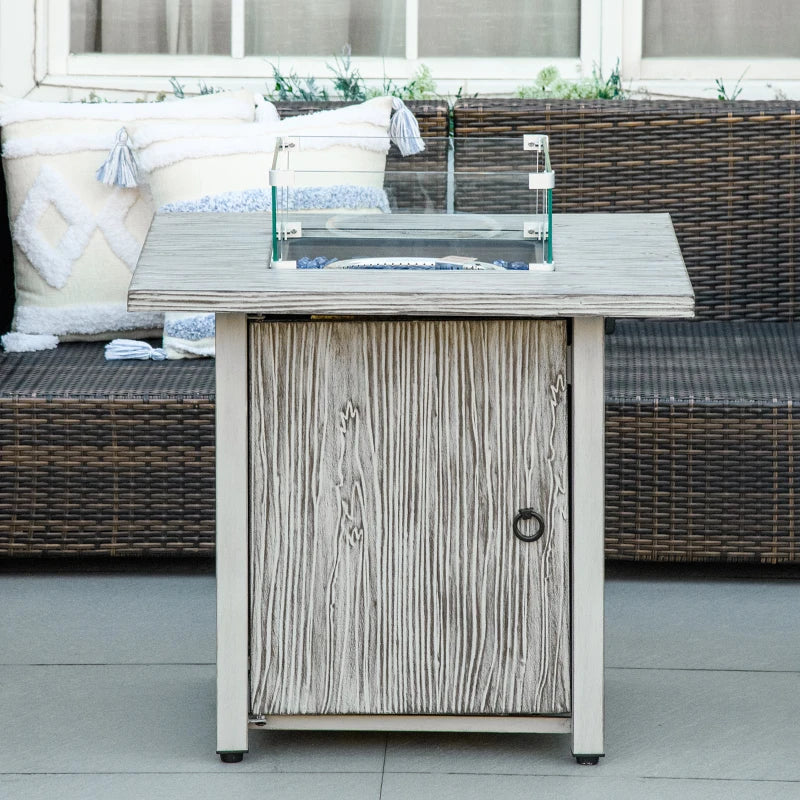 71cm 50,000 BTU Gas Fire Pit Table with Cover and Glass Screen - Grey