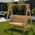 2 Seater Garden Swing Seat, Wooden Swing Chair Bench with Cup Holders for Outdoor Porch Patio, Natural