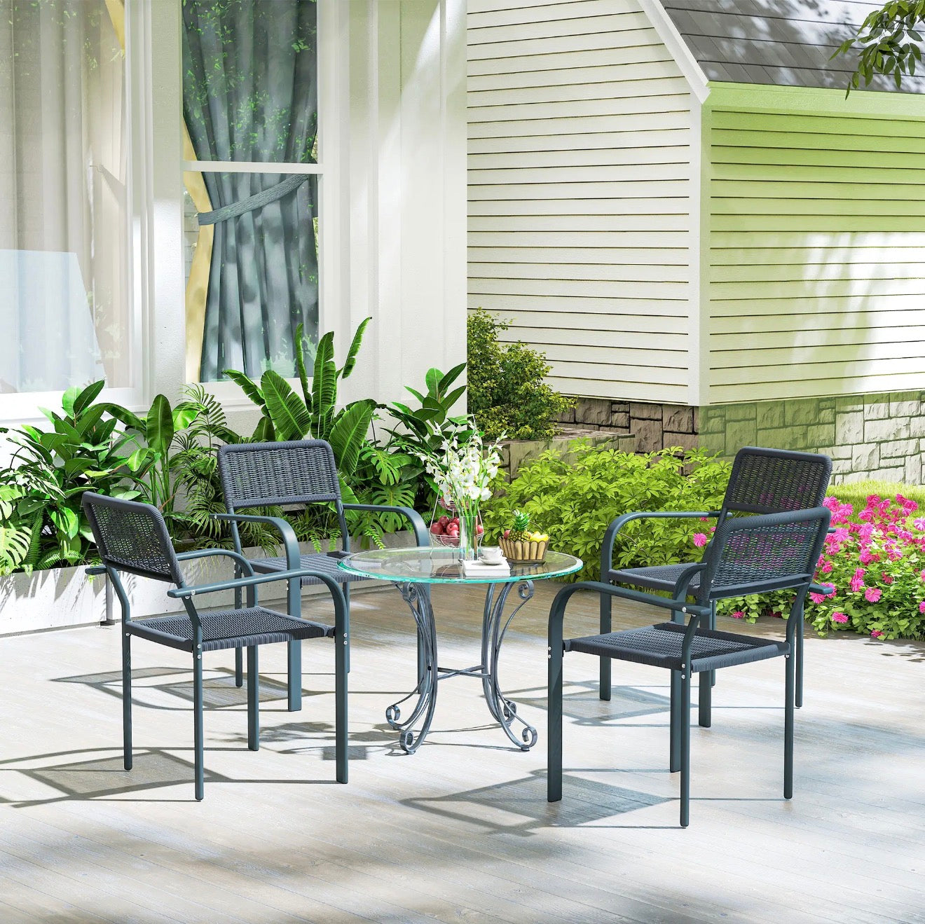 4 Piece Rattan Dining Chairs – Stackable Outdoor Garden Chairs