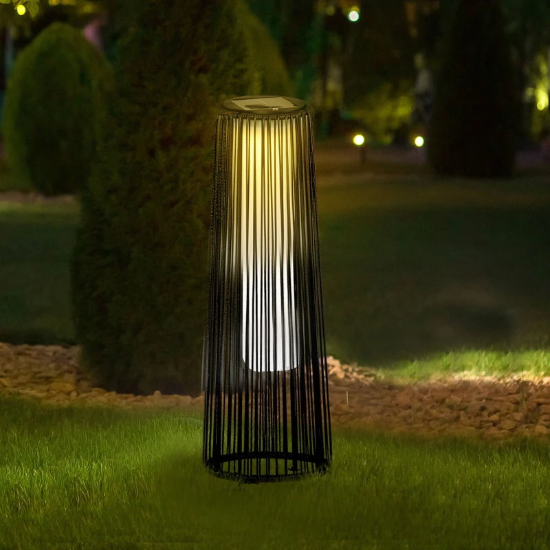 Patio Garden Solar Powered Lights Woven Resin Wicker Lantern Auto On/Off