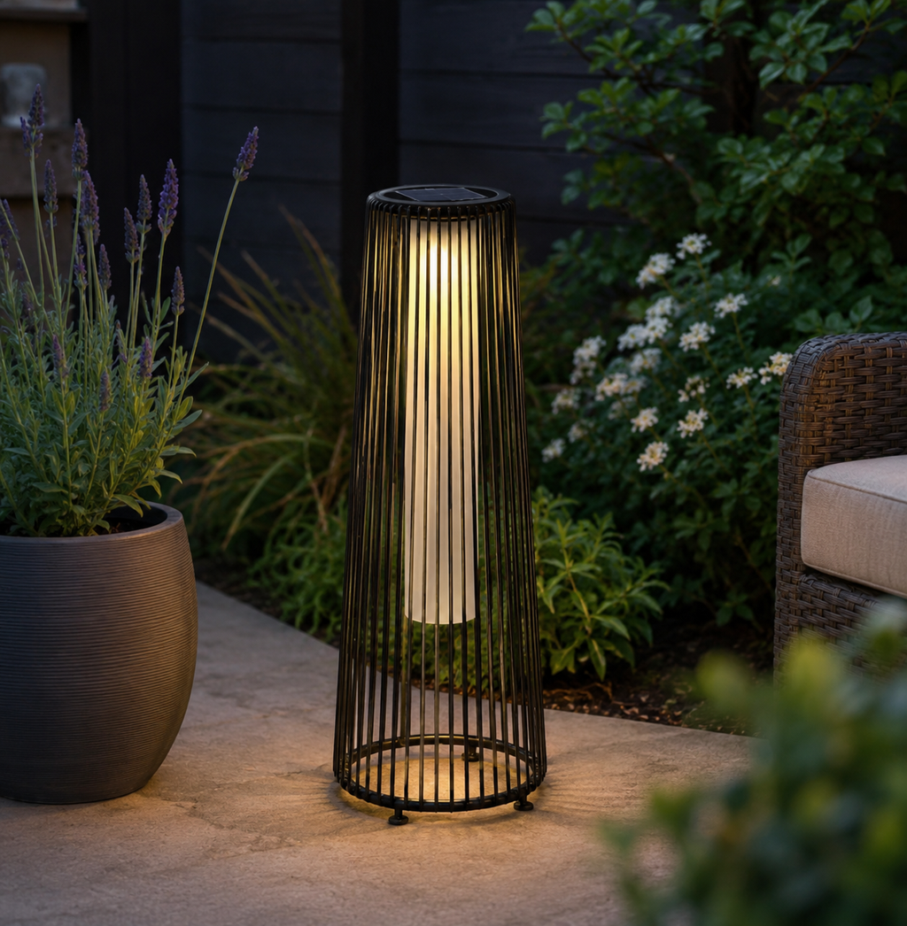 Patio Garden Solar Powered Lights Woven Resin Wicker Lantern Auto On/Off