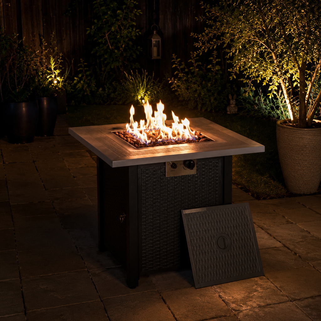 71 x 71cm 40000 BTU Gas Firepit Table - grey